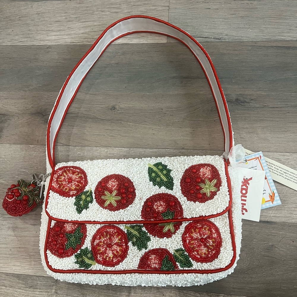 Tomato Beaded Shoulder Bag - White and Red